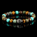 Tiger Eye + Turquoise + African Turquoise + Bornite Stone Stretch Bracelet // 8 mm