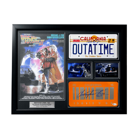 Michael J. Fox, Christopher Lloyd // "Back to the Future" DeLorean Autographed License Plate Collage // Framed