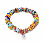 Dell Arte // Stretchable Bracelet With Krobo Hand Painted Randel Glass Beads // Multicolor