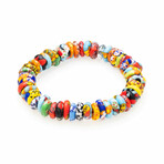 Dell Arte // Stretchable Bracelet With Krobo Hand Painted Randel Glass Beads // Multicolor