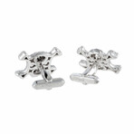 de Grisogono // Intimo 18K White Gold Diamond + Black Enamel Skull Cufflinks // New