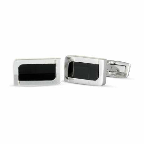 Luca Carati // D-Duke Sterling Silver + Onyx Rectangle Cufflinks // New