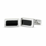 Luca Carati // D-Duke Sterling Silver + Onyx Rectangle Cufflinks // New