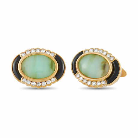 LB Exclusive // 18K Yellow Gold Diamond + Jade + Onyx Cufflinks // Estate