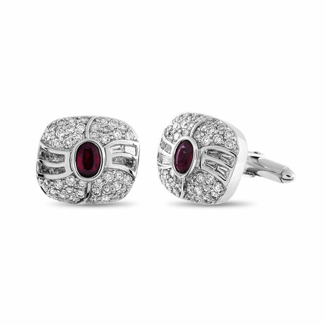 Marconi Geneve // 18K White Gold Diamond + Burmese Ruby Cufflinks // Estate