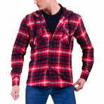 Big Plaid Pattern Hooded Flannel // Red + White + Black (S)