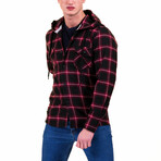 Small Plaid Pattern Hooded Flannel // Black + Red + White (L)