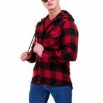 Checkered Pattern Hooded Flannel // Red + Black (2XL)