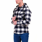 Checkered Pattern Hooded Flannel // Navy Blue + White (XL)
