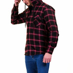 Small Plaid Pattern Hooded Flannel // Black + Red + White (3XL)