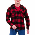 Checkered Pattern Hooded Flannel // Red + Black (S)