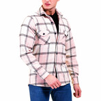 Flannel Shirts // Salmon Pink + White + Black Plaid (L)