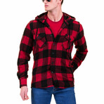 Checkered Pattern Hooded Flannel // Red + Black (M)