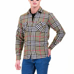 Checkered Flannel // Olive Green + Black + Red (L)