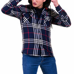 Big Plaid Pattern Hooded Flannel // Navy Blue + Red + White (M)