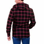 Small Plaid Pattern Hooded Flannel // Black + Red + White (L)