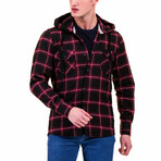 Small Plaid Pattern Hooded Flannel // Black + Red + White (M)