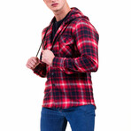 Big Plaid Pattern Hooded Flannel // Red + White + Black (XL)