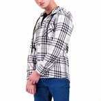 Big Plaid Pattern Hooded Flannel // White + Black (XL)