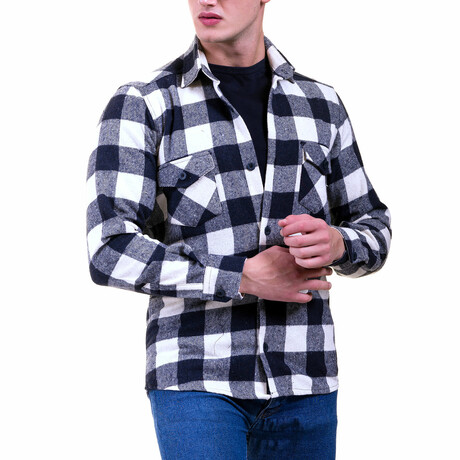 Flannel Shirts // Navy Blue + White Checkered (S)