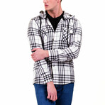 Big Plaid Pattern Hooded Flannel // White + Black (3XL)