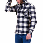Checkered Pattern Hooded Flannel // Navy Blue + White (L)