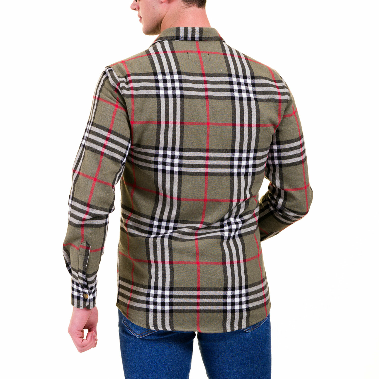 Checkered Flannel // Olive Green + Black + Red (M) - Amedeo Exclusive ...
