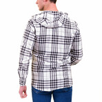 Big Plaid Pattern Hooded Flannel // White + Black (M)