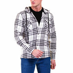 Big Plaid Pattern Hooded Flannel // White + Black (L)