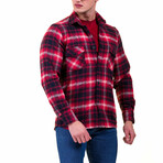 European Flannel Shirts // Red + Black + White Plaid (M)
