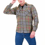 Checkered Flannel // Olive Green + Black + Red (M)