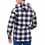 Checkered Pattern Hooded Flannel // Navy Blue + White (XL)