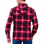 Big Plaid Pattern Hooded Flannel // Red + White + Black (L)