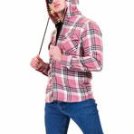 Plaid Pattern Hooded Flannel // Pink + Black + White (L)