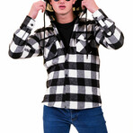 Checkered Pattern Hooded Flannel // Black + White (M)