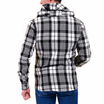 Plaid Pattern Hooded Flannel // White + Black (M)