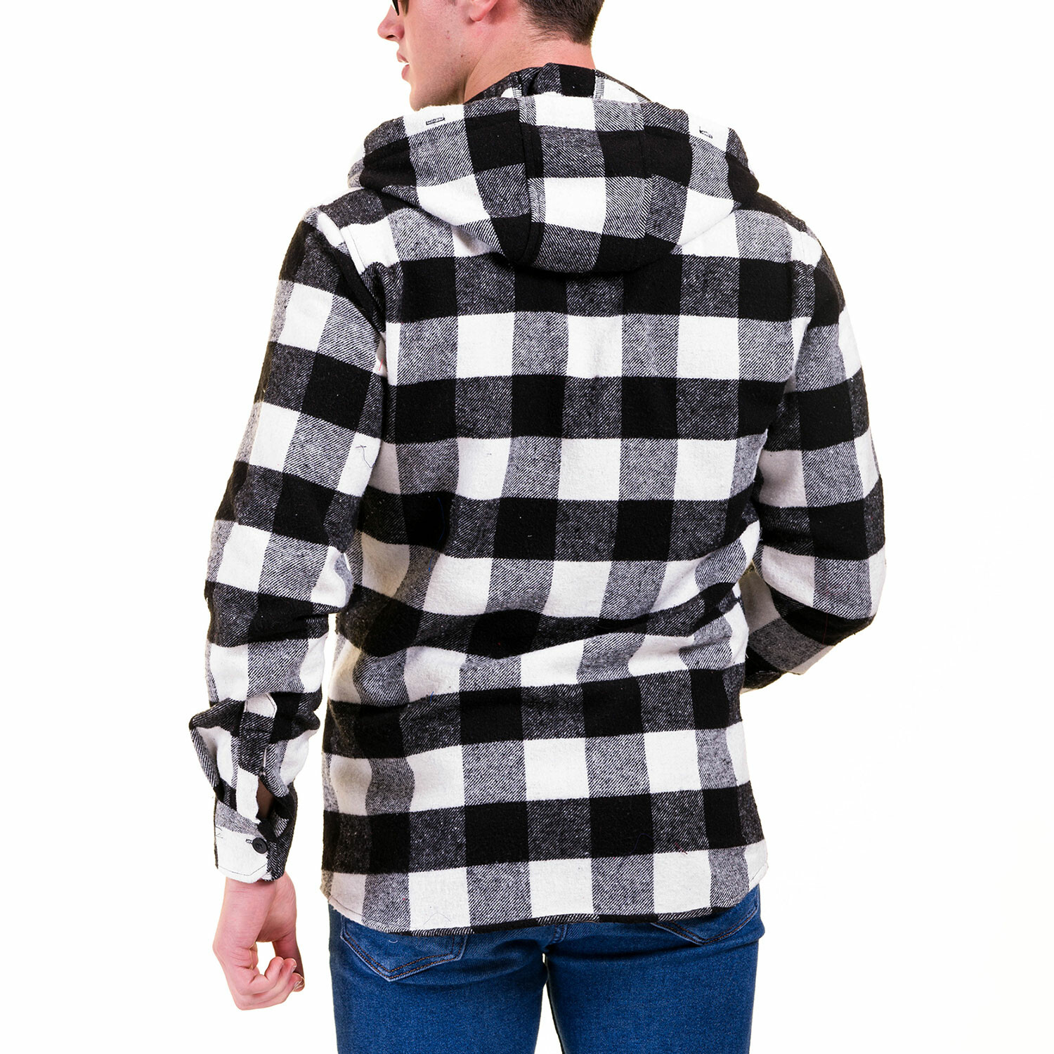 Checkered Hooded Flannel V2 Black White S Amedeo Exclusive Flannel Hoodies Touch Of