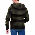 Checkered Hooded Flannel // Olive Green + Black (3XL)