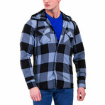 Big Checkered Pattern Hooded Flannel // Blue + Black (M)