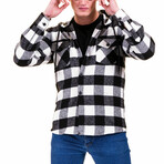 Checkered Pattern Hooded Flannel // Black + White (2XL)