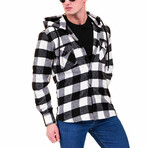 Checkered Pattern Hooded Flannel // Black + White (3XL)