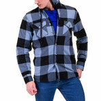 Big Checkered Pattern Hooded Flannel // Blue + Black (S)