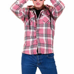 Plaid Pattern Hooded Flannel // Pink + Black + White (3XL)