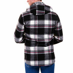 Plaid Hooded Flannel // Black + White + Red (L)