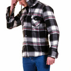 Plaid Hooded Flannel // Black + White + Red (L)