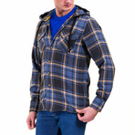 Big Plaid Pattern Hooded Flannel // Blue + Tan + Gray (2XL)