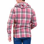 Plaid Pattern Hooded Flannel // Pink + Black + White (3XL)