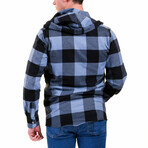 Big Checkered Pattern Hooded Flannel // Blue + Black (3XL)