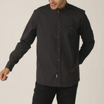 Augustus Mandarin Collar Button Up // Dark Brown (Medium)