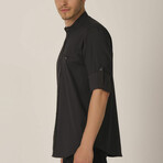 Augustus Mandarin Collar Button Up // Dark Brown (Medium)